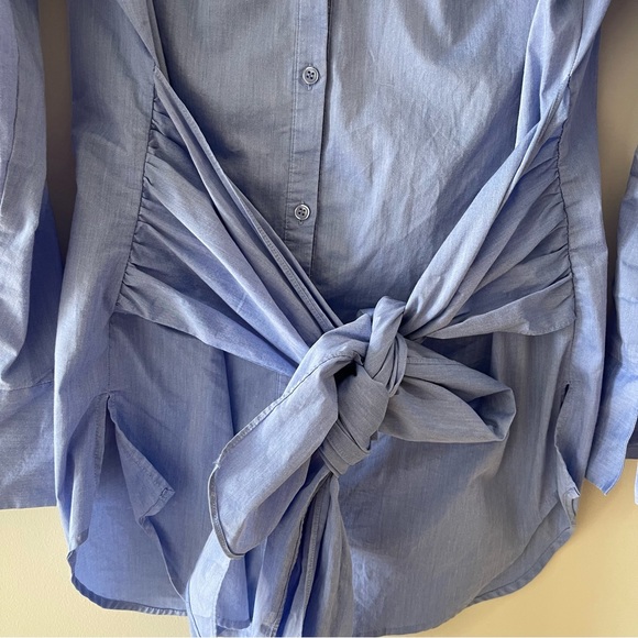 Women ‘s Button Down Tie Front Blue Collared Shirt - Picture 3 of 4